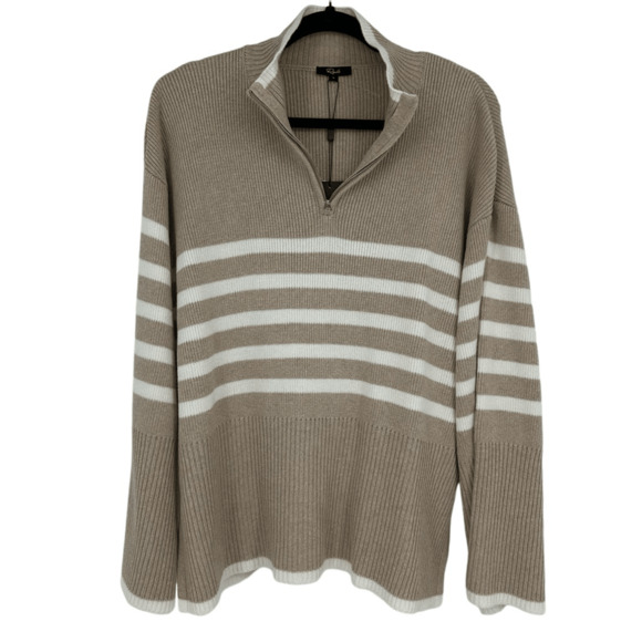 Rails Tessa Womens Sweater Size L Wool 1/4 Zip Ribbed Knit Sand Stripe Preppy - Picture 3 of 15